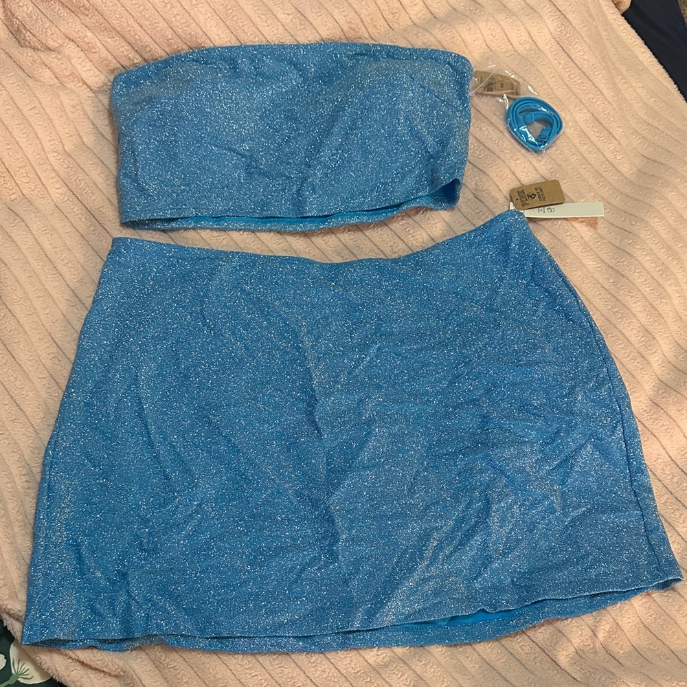 PINK Victoria's Secret Sparkling Blue Skirt Set